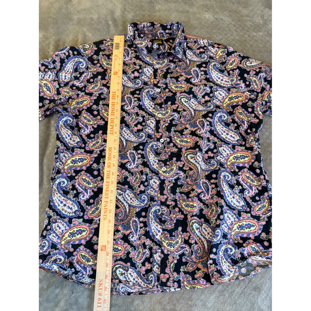 Cremieux Premium Denim Mens XXL Paisley Short Sleeve Button Down Shirt Pink Blue - Picture 2 of 5